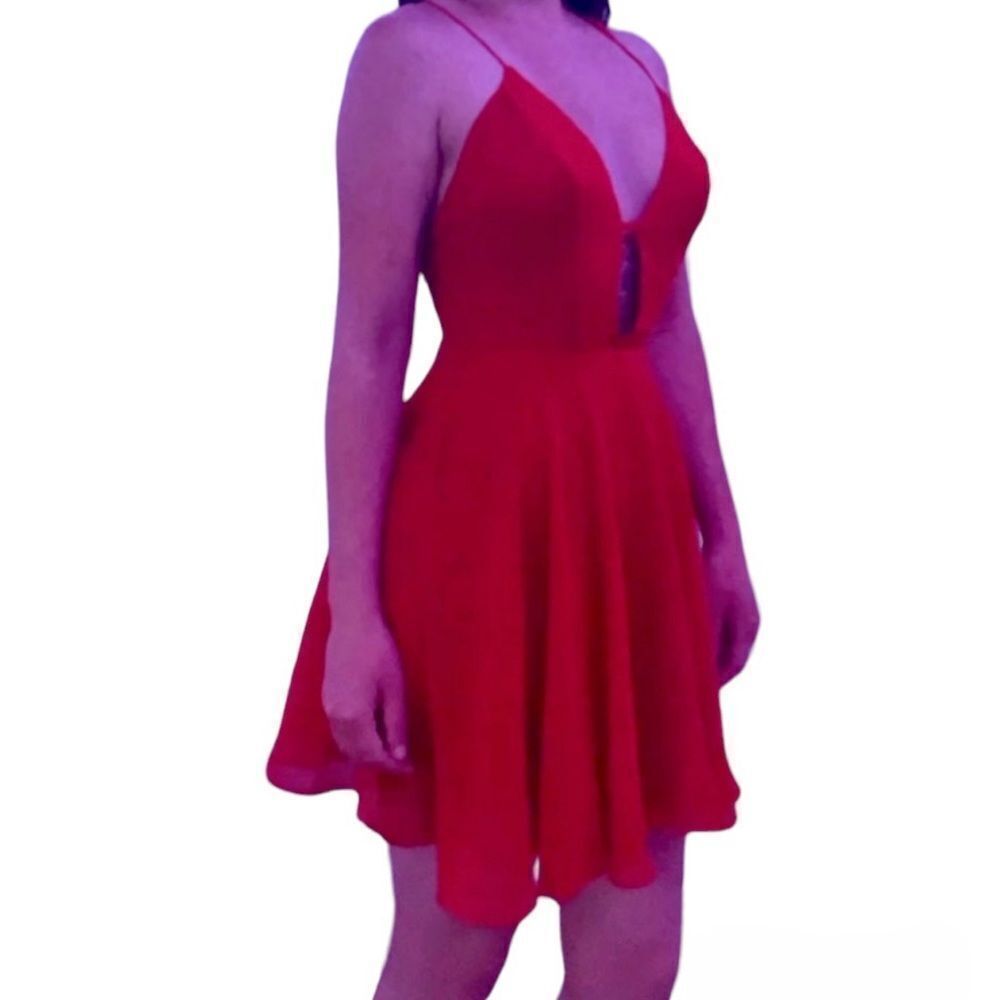 COPY - NWT Bebe Red Passion Cross Back  Cocktail Skater Dress Red Size 2 - Picture 6 of 9